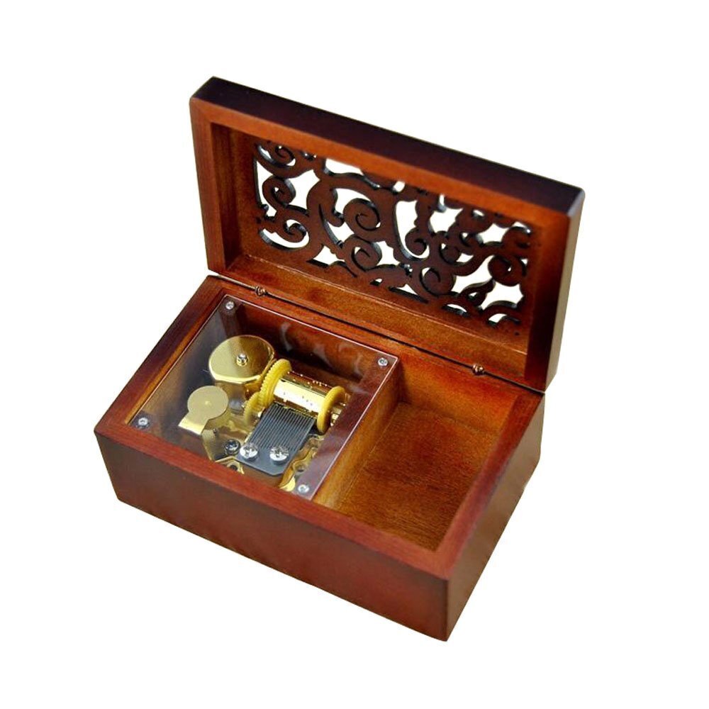 6420 Antique Engraved Wooden Wind-Up Musical Box,Fur Elise Musical Box,with